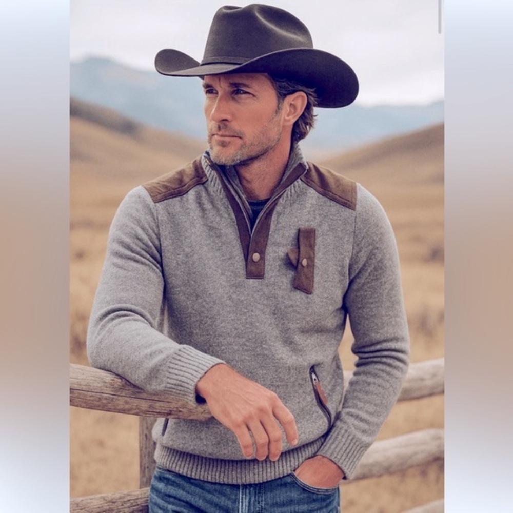 Men's Zip-Up Sweater in Gray and Brown